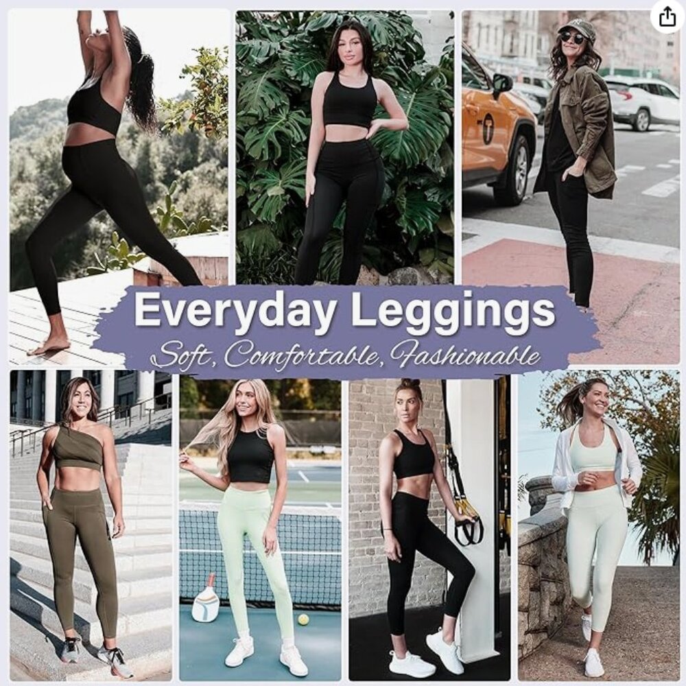 3 Pack Leggings with Pockets for Women Butt Lift High Waisted Tummy Control